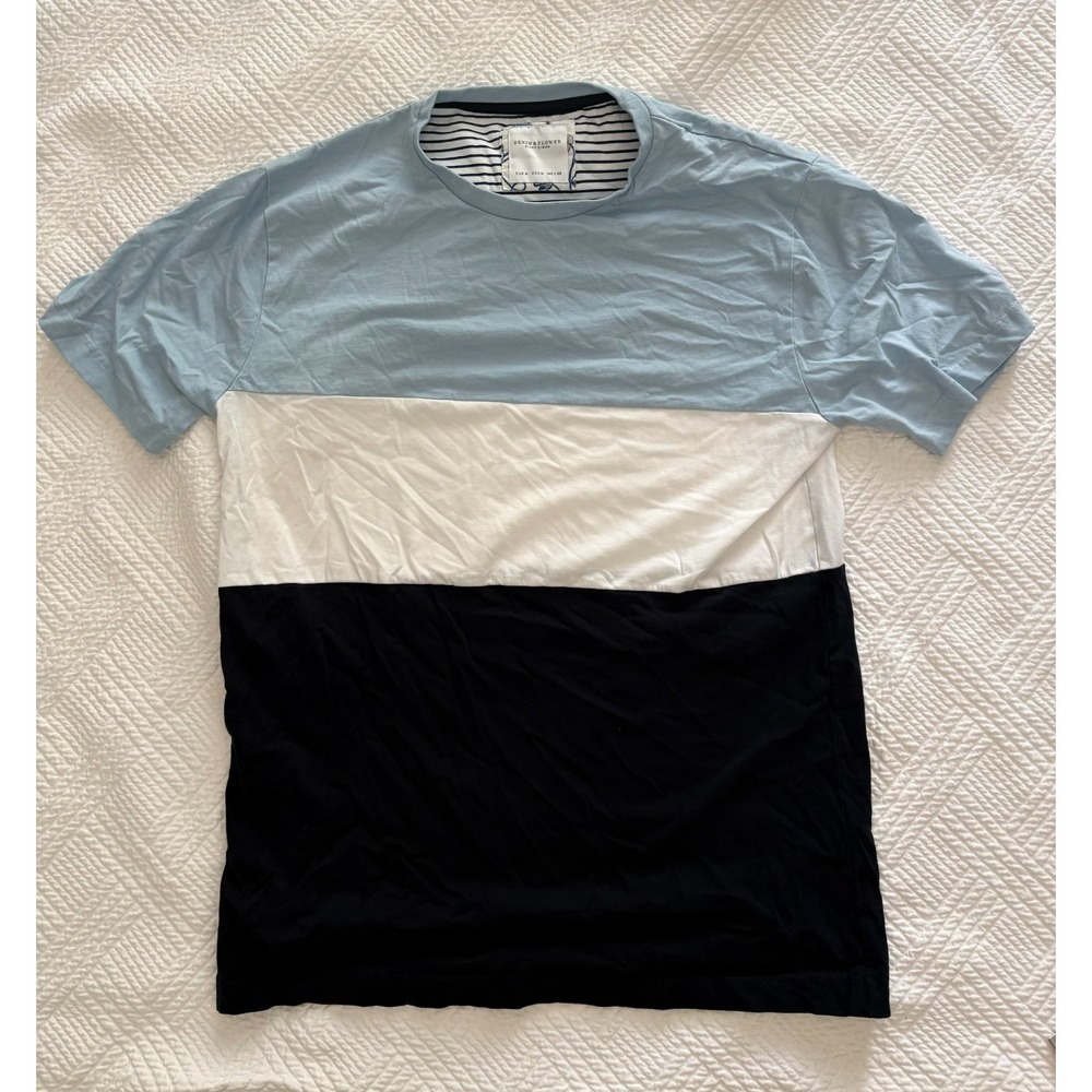 Denim & Flower Ricky Singh Branded Heritage Colorblock T-Shirt Men's Medium Blue